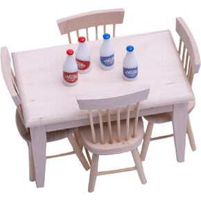 Miniature Dollhouse Furniture and Accessories 1 12 Scale Dollhouse Miniature Furniture Wooden Dining Table Chair Bottles Model Set (Table Chair Set+ Cups) in Kuwait