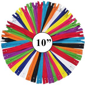 KGS Nylon Zippers for Sewing Crafts | 10 Assorted Colors | Rainbow Edition | 10 Zippers/Pack (3 Inch)