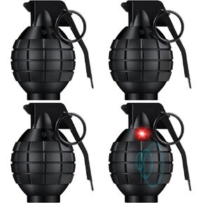 Sratte 4 Pcs Plastic Hand Grenades with Realistic Sound Effects and Flashing Light, Toy Grenades Fake Grenade Military Toys for Army Role Play Prop (Black)