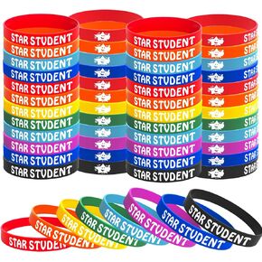 Wehhbtye 24PCS Star Student Wristbands-8 Color Star Student Silicone Bracelets, rubber Bracelets for Student Rewards School Classroom Teacher Recognition Award, Education Activities