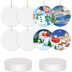 Sublimation Ceramic Ornaments Sublimation Ornament Blanks Bulk Ceramic Discs Ornament for Heat Press Printing White Round Porcelain Ornament Personalized Xmas Tree Ornament(10 PCS) in Kuwait