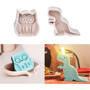 قطعتان من قوالب الشموع لصنع الشموع، قوالب شموع من السيليكون على شكل ديناصور لطين الشمع الجص، قالب الصابون، ديكور المنزل على شكل بومة، قوالب إيبوكسي من الراتنج in Kuwait