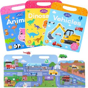 كتب ملصقات قابلة لإعادة الاستخدام للأطفال، ملصقات Visfun Jelly Quiet Book Fun Travel ملصقات مضادة للماء للأطفال الصغار، كتاب مشغول للأطفال الصغار، هدايا عيد ميلاد للأولاد والبنات (المركبات)
