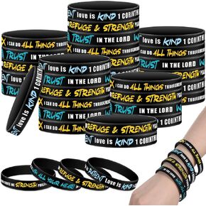 48 Pcs Bible Verse Bracelets Christian Scripture Bracelets Jesus Wristbands Religious Motivational Rubber Bracelets with Sayings Colored Spiritual Faith Hope Belief for Adult Kids
