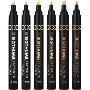 BIGTHUMB 6Pcs Liquid Chrome Paint Markers, Dual Tips DIY Mirror Marker Pen, Oil-based Permanent Chrome Maker, Reflective Waterproof Gloss Metallic Markers for Repairing, Model Painting Art Projects in Kuwait
