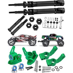 Upgrade Parts for 1/10 Slash/Rustler/Stampede VXL 2WD,Stainless Steel Drive Shaft CVD Axles,Alloy Caster Block & Steering Blocks & Rear Stub Axle Carriers,Driveshaft Front Axles,Green