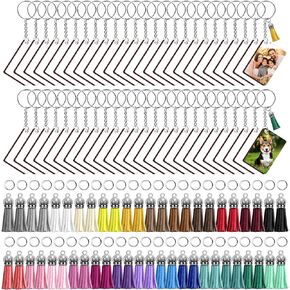 ZOCONE 250 Pcs Rectangle Sublimation Keychain Blanks Bulk, Sublimation Blanks Keychain 2.4in Heat Transfer Blank Keychains, Double Side Keychain with Tassels, Jump Rings, DIY Gift Ornament