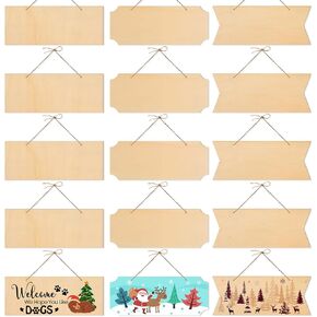 10 PCS Unfinished Wood Crafts Blanks Rectangle Hanging Wood Sign Plaque Wooden Slices Banners with Ropes for Pyrography Painting Writing DIY Home Crafts Supplies in Kuwait