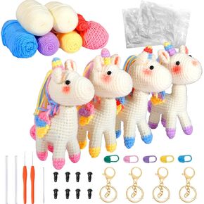 مجموعة الكروشيه للمبتدئين من AUGVO، مجموعة حياكة الكروشيه، مجموعة حيوانات الكروشيه للمبتدئين مع غزل لألياف البوليستر وحيد القرن، وخطافات الكروشيه، فيديو تعليمات خطوة بخطوة، فن الحرف اليدوية DIY in Kuwait