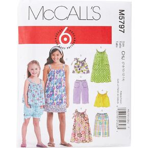 McCall's Patterns M5797 قمصان علوية للفتيات/الأطفال/الفتيات، والسراويل القصيرة والبنطلون، المقاس CCE (3-4-5-6)