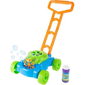 Bubble Lawn Mower - Outside Push Lawnmower Bubble Blower Machine for Toddlers - Walk Behind Outdoor Activity for Kids by Hey Play (Blue)