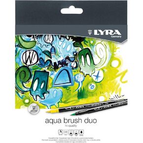 أقلام تحديد فرشاة ثنائية من Lyra Aqua Brush - مجموعة مكونة من 12 قلم فرشاة ذات أساس مائي للفنانين من جميع الأعمار - أقلام تحديد ذات رأسين للحصول على تفاصيل دقيقة وضربات واسعة - علامات تلوين متينة لتأثيرات المزج in Kuwait