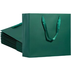 شنطة هدايا خضراء كبيرة مع مقابض شريطية 12.6 × 4.5 × 11 انش، اكياس هدايا خضراء داكنة داكنة قابلة لاعادة الاستخدام شديدة التحمل وقابلة لاعادة الاستخدام للتسوق والزفاف من يوموفاين in Kuwait