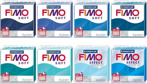 فيمو صلصال تشكيل فرن بوليمر سوفت اند ايفكت - 57 جرام - مجموعة من 8 قطع - درجات زرقاء in Kuwait