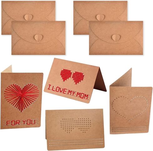 بطاقات تهنئة متنوعة، 4 عبوات من ورق الكرافت البني 4 تصميمات زهور من بطاقات تهنئة من الزهور المجففة مع أظرف وملصقات وخيوط، وبطاقات ملاحظات فارغة لصديق (6.5 × 4.3 بوصة) in Kuwait