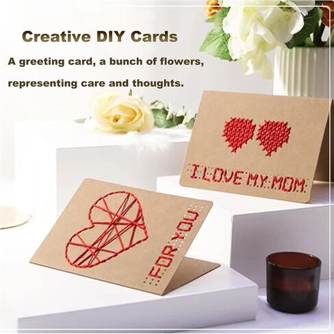 بطاقات تهنئة متنوعة، 4 عبوات من ورق الكرافت البني 4 تصميمات زهور من بطاقات تهنئة من الزهور المجففة مع أظرف وملصقات وخيوط، وبطاقات ملاحظات فارغة لصديق (6.5 × 4.3 بوصة) in Kuwait