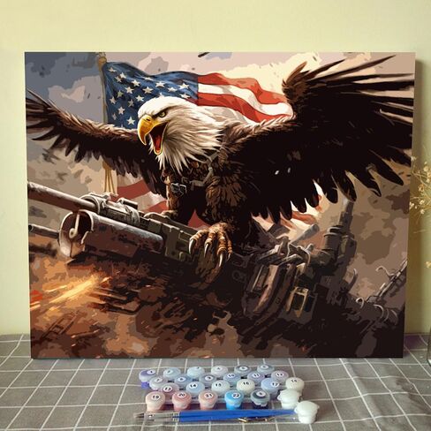 Tucocoo American Flag DIY Paint by Numbers for Kids Flying Eagle Painting Kits for Adults Beginners Freedom Bird DIY Oil Painting Picture Art Home Wall Decoration Gifts 16''x20''Inch Frameless in Kuwait