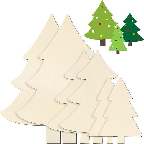 6 Pieces Wooden Christmas Tree Cutouts Shape Unpainted Wood Slice Unfinished Wood Plaque Craft Blank Decorative Blank for Crafts DIY Project Christmas Party Wedding Ornament, 3 Sizes in Saudi Arabia