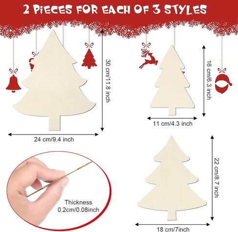6 Pieces Wooden Christmas Tree Cutouts Shape Unpainted Wood Slice Unfinished Wood Plaque Craft Blank Decorative Blank for Crafts DIY Project Christmas Party Wedding Ornament, 3 Sizes in Saudi Arabia