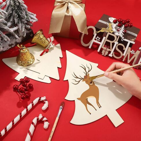 6 Pieces Wooden Christmas Tree Cutouts Shape Unpainted Wood Slice Unfinished Wood Plaque Craft Blank Decorative Blank for Crafts DIY Project Christmas Party Wedding Ornament, 3 Sizes in Saudi Arabia