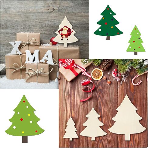 6 Pieces Wooden Christmas Tree Cutouts Shape Unpainted Wood Slice Unfinished Wood Plaque Craft Blank Decorative Blank for Crafts DIY Project Christmas Party Wedding Ornament, 3 Sizes in Saudi Arabia