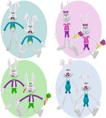 ArtCreativity Bendable Bunny Fidget Toys, Set of 8, Stress Relief, 4 Colorful Designs, Carnival Party Favors & Pinata Stuffers in Saudi Arabia