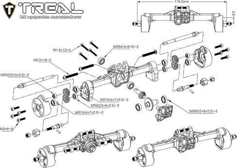 TREAL TRX4M Rear Portal Axles Complete Kit Aluminum 7075 CNC Machined Axle Housing for 1/18 TRX-4M (Black) in Saudi Arabia