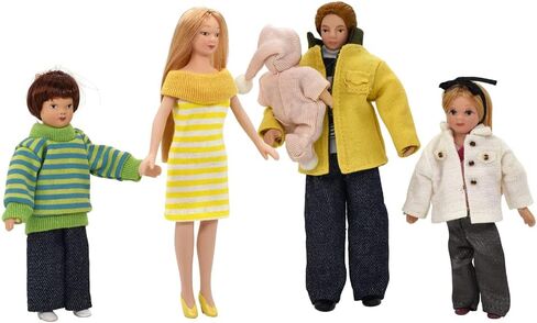 iLAND Dollhouse People بمقياس 1/12، دمية عائلة بيت الدمى بما في ذلك الأم والأب والبنات والرضع (العائلة الحديثة 5 قطع) in Kuwait