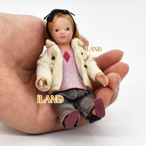 iLAND Dollhouse People بمقياس 1/12، دمية عائلة بيت الدمى بما في ذلك الأم والأب والبنات والرضع (العائلة الحديثة 5 قطع) in Kuwait