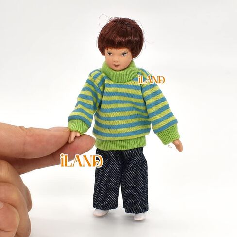 iLAND Dollhouse People بمقياس 1/12، دمية عائلة بيت الدمى بما في ذلك الأم والأب والبنات والرضع (العائلة الحديثة 5 قطع) in Kuwait