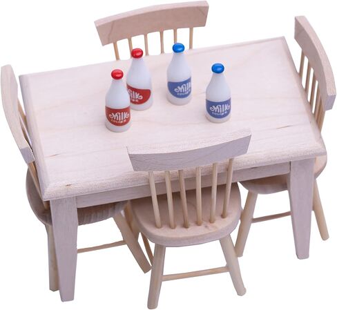 أثاث وإكسسوارات بيت الدمى المصغر Taponukea مقاس 1 12 أثاث مصغر لبيت الدمى الخشبي مجموعة زجاجات كرسي طاولة الطعام (مجموعة كرسي الطاولة + أكواب) in Kuwait