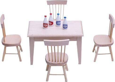 أثاث وإكسسوارات بيت الدمى المصغر Taponukea مقاس 1 12 أثاث مصغر لبيت الدمى الخشبي مجموعة زجاجات كرسي طاولة الطعام (مجموعة كرسي الطاولة + أكواب) in Kuwait