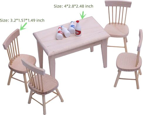 أثاث وإكسسوارات بيت الدمى المصغر Taponukea مقاس 1 12 أثاث مصغر لبيت الدمى الخشبي مجموعة زجاجات كرسي طاولة الطعام (مجموعة كرسي الطاولة + أكواب) in Kuwait