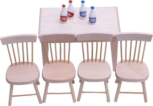 أثاث وإكسسوارات بيت الدمى المصغر Taponukea مقاس 1 12 أثاث مصغر لبيت الدمى الخشبي مجموعة زجاجات كرسي طاولة الطعام (مجموعة كرسي الطاولة + أكواب) in Kuwait