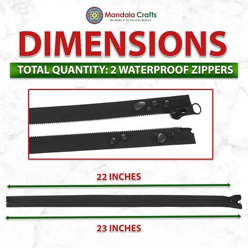 Mandala Crafts 2 PCs 28 Inch Black Waterproof Zipper for Sewing Raincoat Ski Suit Clothing Outdoor Bag - Size 5 PVC Zipper #5 Separating Water Resistant Zipper in Saudi Arabia