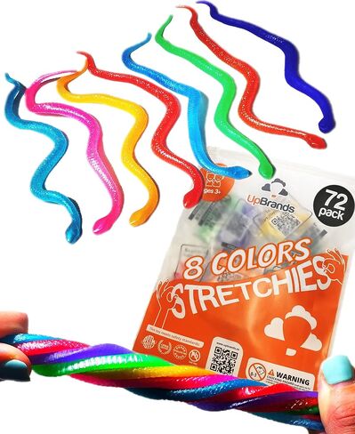 UpBrands 24 Stretchy Snakes Toys 6 Inches Bulk Set, 8 Glitter Colors, Kit for Birthday Party Favors for Kids, Goodie Bags, Easter Egg Basket Stuffers, Pinata Filler, Small Classroom Prizes in Kuwait