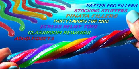 UpBrands 24 Stretchy Snakes Toys 6 Inches Bulk Set, 8 Glitter Colors, Kit for Birthday Party Favors for Kids, Goodie Bags, Easter Egg Basket Stuffers, Pinata Filler, Small Classroom Prizes in Kuwait