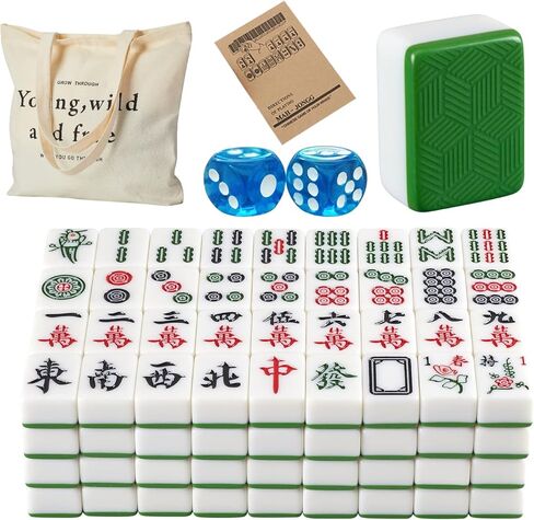 مجموعات ألعاب YINIUREN Mahjong مقاس كبير 1.6 بوصة 144 بلاط ماجونج مجموعة ألعاب ماجونج صينية ميلامين (أخضر، 1.6 بوصة 40 مم) in Kuwait