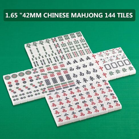 مجموعات ألعاب YINIUREN Mahjong مقاس كبير 1.6 بوصة 144 بلاط ماجونج مجموعة ألعاب ماجونج صينية ميلامين (أخضر، 1.6 بوصة 40 مم) in Kuwait