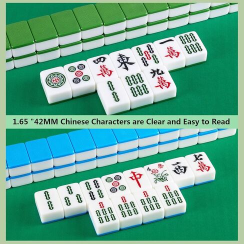 مجموعات ألعاب YINIUREN Mahjong مقاس كبير 1.6 بوصة 144 بلاط ماجونج مجموعة ألعاب ماجونج صينية ميلامين (أخضر، 1.6 بوصة 40 مم) in Kuwait