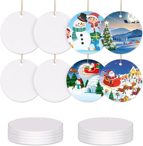 Sublimation Ceramic Ornaments Sublimation Ornament Blanks Bulk Ceramic Discs Ornament for Heat Press Printing White Round Porcelain Ornament Personalized Xmas Tree Ornament(10 PCS) in Kuwait