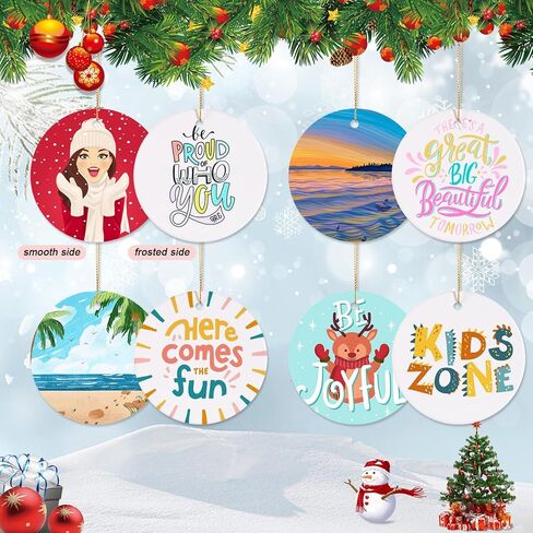 Sublimation Ceramic Ornaments Sublimation Ornament Blanks Bulk Ceramic Discs Ornament for Heat Press Printing White Round Porcelain Ornament Personalized Xmas Tree Ornament(10 PCS) in Kuwait
