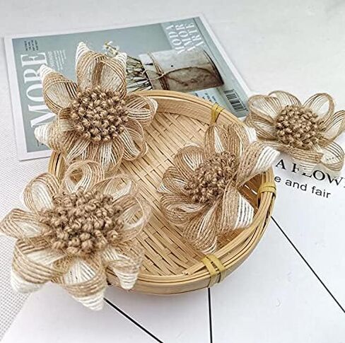 9PCS Handmade Burlap Flowers Rustic Jute Twine Rose for DIY Handmade Wedding Party Home Embellishment Decor (3.15 Inch in Diameter) in Saudi Arabia