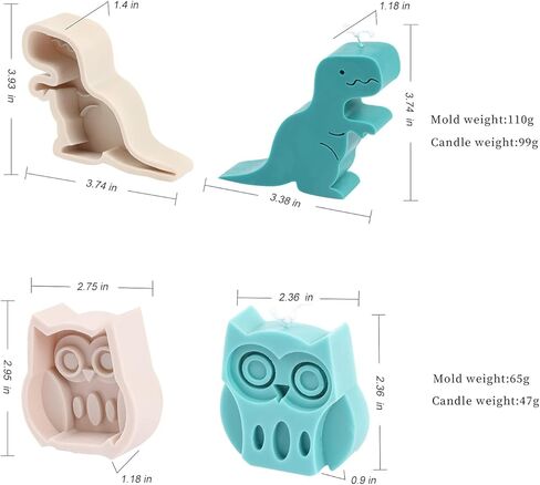قطعتان من قوالب الشموع لصنع الشموع، قوالب شموع من السيليكون على شكل ديناصور لطين الشمع الجص، قالب الصابون، ديكور المنزل على شكل بومة، قوالب إيبوكسي من الراتنج in Kuwait