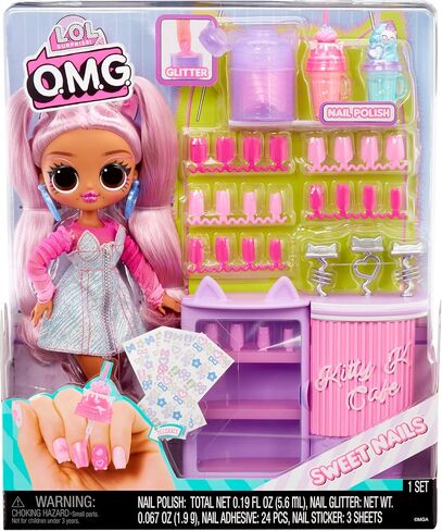 LOL Surprise OMG Sweet Nails – Kitty K Café with 15 Surprises, Including Real Nail Polish, Press On Nails, Sticker Sheets, Glitter, 1 Fashion Doll, and More! – Great Gift for Kids Ages 4+ in Kuwait