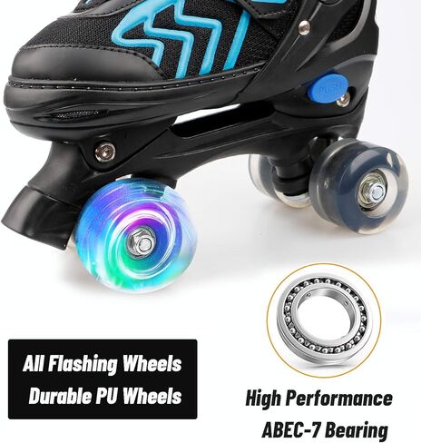 Kids Roller Skates for Boys Adjustable Roller Skates for Men Women Girls with 8 Wheels Lighting for Indoor Outdoor Quad Skates in Kuwait