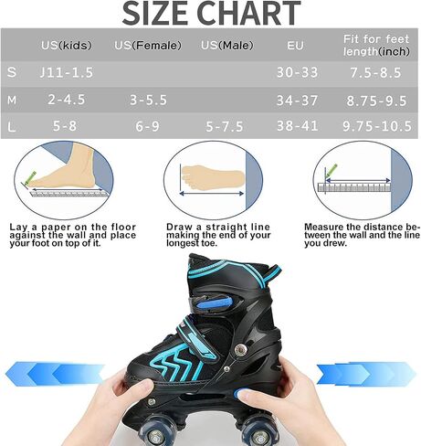 Kids Roller Skates for Boys Adjustable Roller Skates for Men Women Girls with 8 Wheels Lighting for Indoor Outdoor Quad Skates in Kuwait
