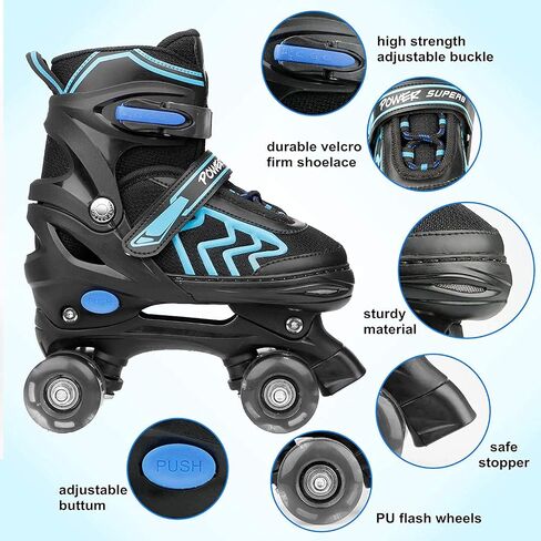 Kids Roller Skates for Boys Adjustable Roller Skates for Men Women Girls with 8 Wheels Lighting for Indoor Outdoor Quad Skates in Kuwait