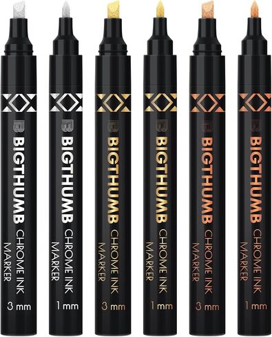BIGTHUMB 6Pcs Liquid Chrome Paint Markers, Dual Tips DIY Mirror Marker Pen, Oil-based Permanent Chrome Maker, Reflective Waterproof Gloss Metallic Markers for Repairing, Model Painting Art Projects in Kuwait