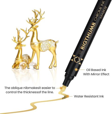 BIGTHUMB 6Pcs Liquid Chrome Paint Markers, Dual Tips DIY Mirror Marker Pen, Oil-based Permanent Chrome Maker, Reflective Waterproof Gloss Metallic Markers for Repairing, Model Painting Art Projects in Kuwait